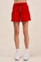 SO ME Solid Twill Denim Pintucked Buttoned Shorts With Waist Tie