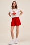 SO ME Solid Twill Denim Pintucked Buttoned Shorts With Waist Tie