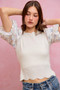 SO ME Floral Cotton Contrast Sleeves Scallop Sweater Top