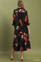 Umgee Floral Print Tiered Midi Dress with Puff Sleeves