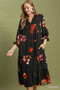 Umgee Floral Print Tiered Midi Dress with Puff Sleeves