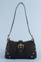 Fame Studded Saffiano Buckle Strap Shoulder Bag