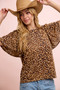BiBi Leopard Printed Spandex Jersey Ruffle Sleeve Top