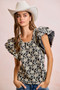 BiBi Floral Jacquard Ruffle Sleeves Knit Top