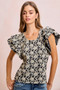 BiBi Floral Jacquard Ruffle Sleeves Knit Top