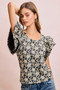 BiBi Floral Jacquard Ruffle Sleeves Knit Top