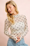 BiBi High Neck Line Polka Dots Mesh Top With Thumb Open