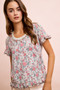 BiBi Rose Printed Slub Knit Ruffled Sleeves Top