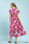 Umgee Tropical Floral V-Neck Flutter Sleeve Tiered Midi Dress