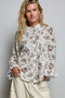 POL Floral Lace Trim Pintuck Button-Down Shirt