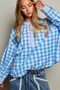 POL Gingham Embroidered Palm Tree Blouse