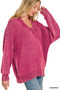 Zenana Washed Deep V-neck Oversized Sweater