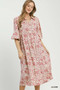 Umgee Linen Botanical Print Tiered Midi Dress
