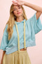 BiBi Washed Terry Short Sleeve Drawstring Hoodie Top