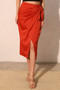 Washed Satin Crepe Side Wrap Midi Skirt​​