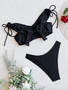 Sexy Bikini Swimsuit Women Low Back Solid Color Cutout Swimwear