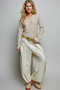 POL Ribbed Knit Floral Crew Neck Long Sleeve Top