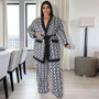 Plus Size Women'S Fall/Winter Loungewear Belt Set Pattern Print Two Piece Pants Set