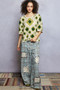 POL Round Neck Short Sleeve Color Pattern Crochet Top with Border Accents