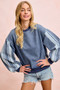 BiBi Washed Denim Lace Contrast Sided Sweatshirt
