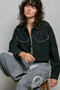 POL Cropped Button-Front Eyelet Cotton Jacket