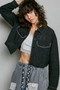 POL Cropped Button-Front Eyelet Cotton Jacket