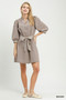 Umgee Textured Contrast Trim Tie Waist Mini Dress