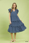 Umgee Textured Ruffle Sleeve Tiered Midi Dress