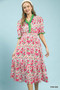 Umgee Floral Ruffle Trim Tiered Midi Dress