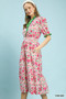 Umgee Floral Ruffle Trim Tiered Midi Dress