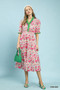 Umgee Floral Ruffle Trim Tiered Midi Dress