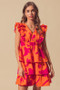 SO ME Floral V Neck Layered Dress with Elasticized Waist