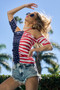 BiBi American Flag Off Shoulder With Front Ruched Top