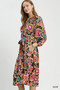 Umgee Abstract Print Embroidered Belted Midi Dress