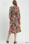 Umgee Abstract Print Embroidered Belted Midi Dress