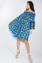 Puffy Ruffle Sleeve Smocking Off Shoulder Print Midi Dress