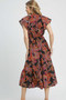 Umgee Mix Ruffle Sleeve Tropical Midi Dress