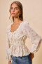 SO ME Floral Clip Dot Lace Trim Ruched Bodice Blouse