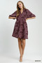 Umgee Floral Textured Jacqaurd V-Neck Dress