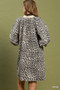 Umgee Leopard Print Quarter Zip Puff Sleeve Mini Dress