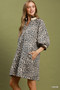 Umgee Leopard Print Quarter Zip Puff Sleeve Mini Dress