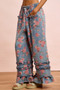 BiBi Washed Floral Denim With Ruffle Elastic Wide Pants