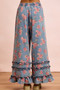 BiBi Washed Floral Denim With Ruffle Elastic Wide Pants