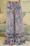 BiBi Washed Floral Denim With Ruffle Elastic Wide Pants
