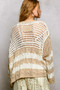POL Color-Blocked Stripe Pattern Knit Top with Twisted Weave