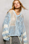 POL Color-Blocked Stripe Pattern Knit Top with Twisted Weave