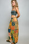 POL Printed Patchwork Wide Leg Pants with Adjustable Side Drawstring