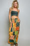 POL Printed Patchwork Wide Leg Pants with Adjustable Side Drawstring