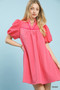 Umgee Puff Sleeve Textured Babydoll Dress