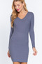 Long Slv V-Neck Sweater Mini Dress